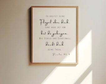 Psalm 91-4 German, Er breitet seine Flügel über dich... Nursery printable,Wandkunst Druckbar, Bibelvers druckbar, Home Dekor Poster,Wall Art