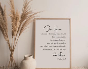 Psalm 28-7 Der Herr ist mein Schutz und mein Schild... Wand Dekor, Christian Poster, Bibleverse Printable, Wandkunst Druckbar