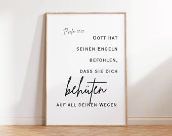 Psalm 91-11 Gott hat seinen Engeln befohlen... Wandkunst Druckbar, Bibleverse prints, Christian Poster, German Wall Art, Nursery Wall Decor