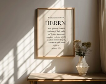 Sprueche 3:5-6 Verlaß dich auf den Herrn von ganzem Herzen...  Wandkunst, Biblevers Poster, German Christian Printable, Printable Wall Art