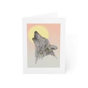 Huilende wolf met volle maan kaart originele kunstwerken natuur geïnspireerd, kleurrijke schilderijen, bericht, notitie, wenskaarten.