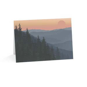 Blue Ridge Mountain Sunset kaart originele kunstwerken natuur geïnspireerd, kleurrijke schilderijen, bericht, notitie, wenskaarten.