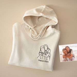 Tshirt photo contour, idée cadeau saint valentin, tee-shirt portrait famille personnalisé , portrait contour photo image 2