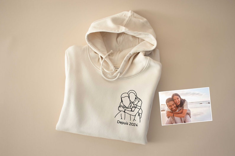 Tshirt photo contour, idée cadeau saint valentin, tee-shirt portrait famille personnalisé , portrait contour photo image 2