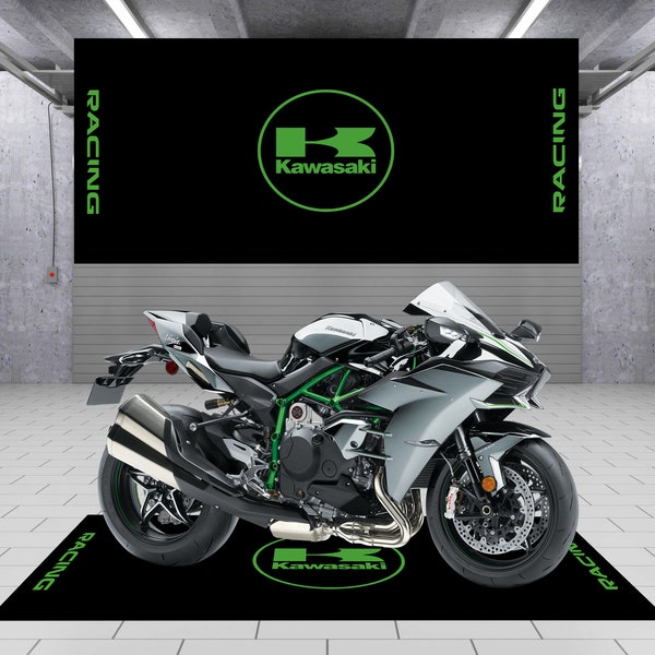 Kawasaki Motorcycle Pit Mat - Best Motorcycle Accessory - Motorcycle Mat for Garage and Track