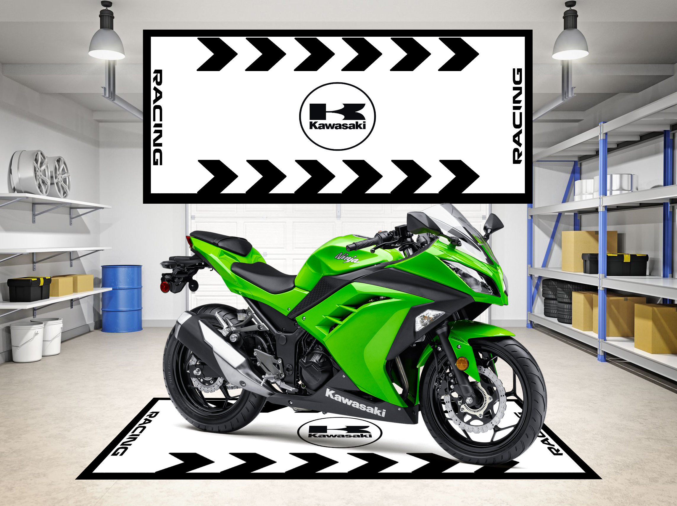 Tapis de fosse pour moto Kawasaki Meilleur accessoire de moto Tapis de moto  pour garage et piste -  France