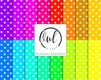 Colorful Seamless Polka Dot Pattern Pack, Fabric Print, Fun Neon Polka Dot Seamless Patterns.
