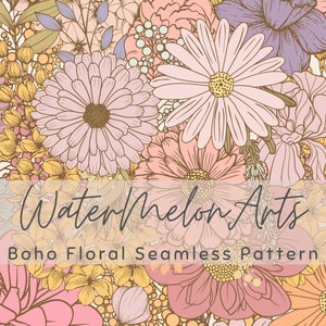 Boho bloemen naadloos patroon, stoffenprint, herhaalbestand voor stoffensublimatie, digitaal ontwerp.