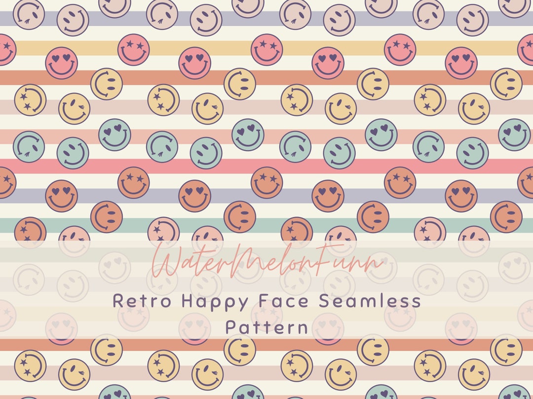Retro Pastel Happy Face Striped Seamless Pattern, Fabric Sublimation ...