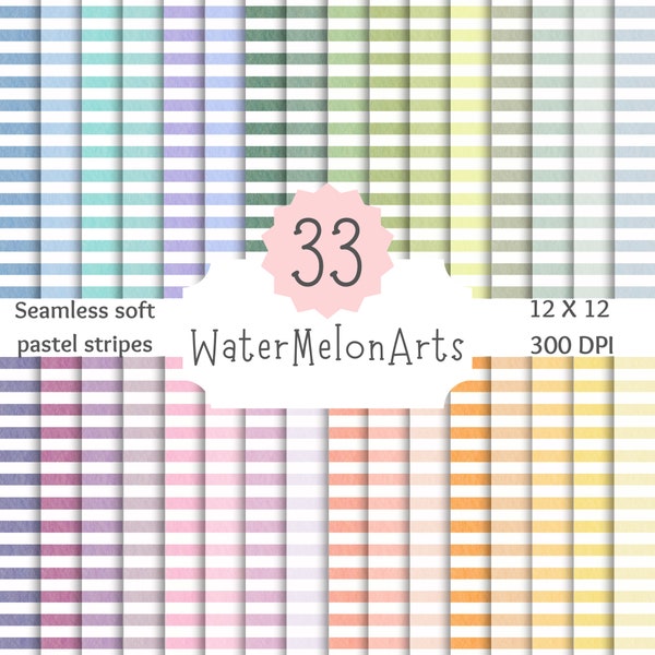 Dreamy Pastel Stripes: 33 Seamless Patterns for Scrapbooking, Printable Backgrounds, JPGs.