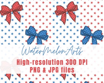 Seamless 4th Of July Bows Pattern, Coquette 4th Of July Pattern, Seamless repeating File American girly sublimation bows digital paper.