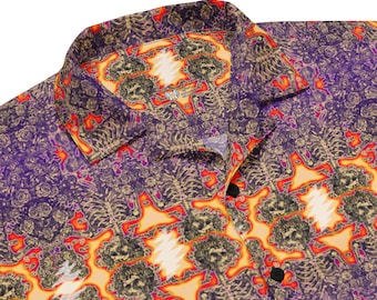 Electric Woodcut Skull and Roses - Grateful Dead Button Shirt (unisex)