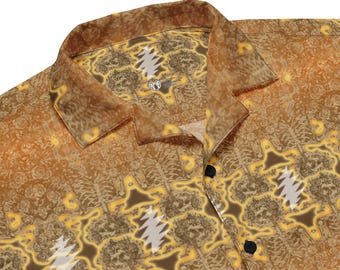 Desert Bolt Electric Woodcut III - Grateful Dead Skull and Roses Unisex button shirt