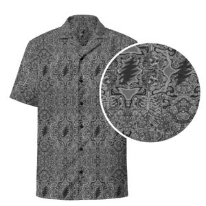 GD Skull and Roses - Electric Woodcut IV Black Bolt Unisex Grateful Dead button shirt