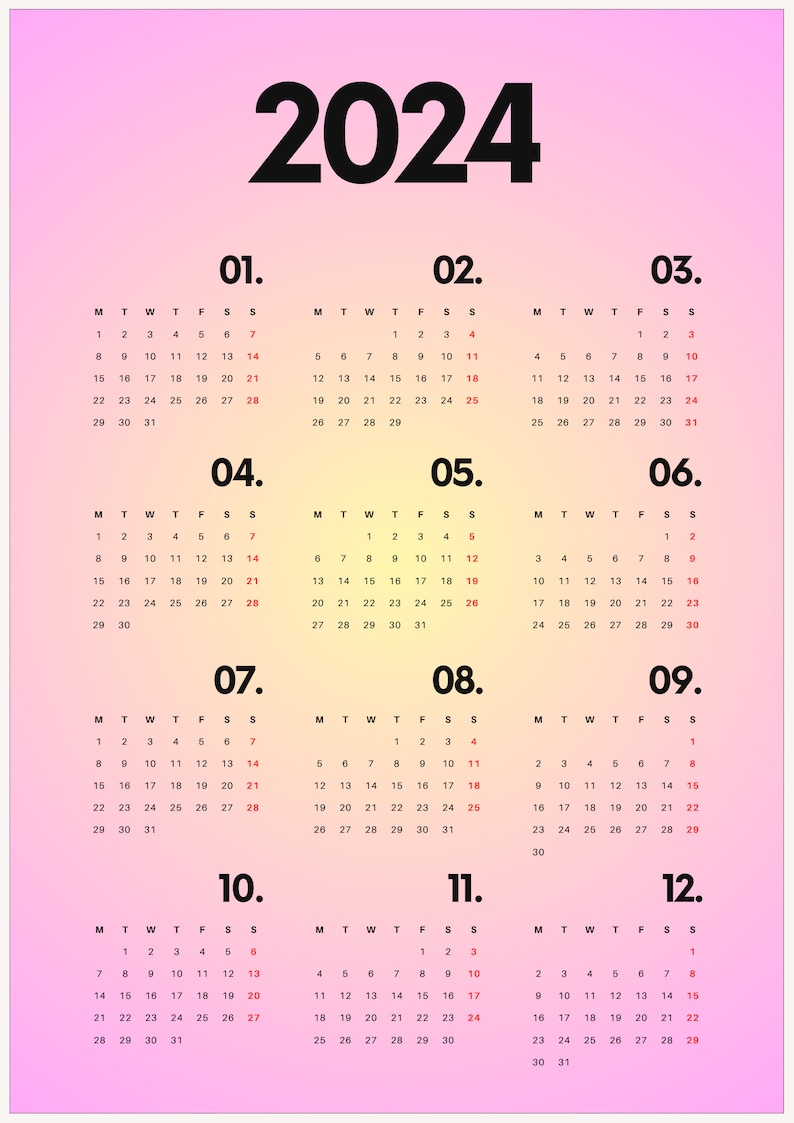 2024 Calendar / 2024 Wall Calendar / 2024 Planner / 2024 Yearly
