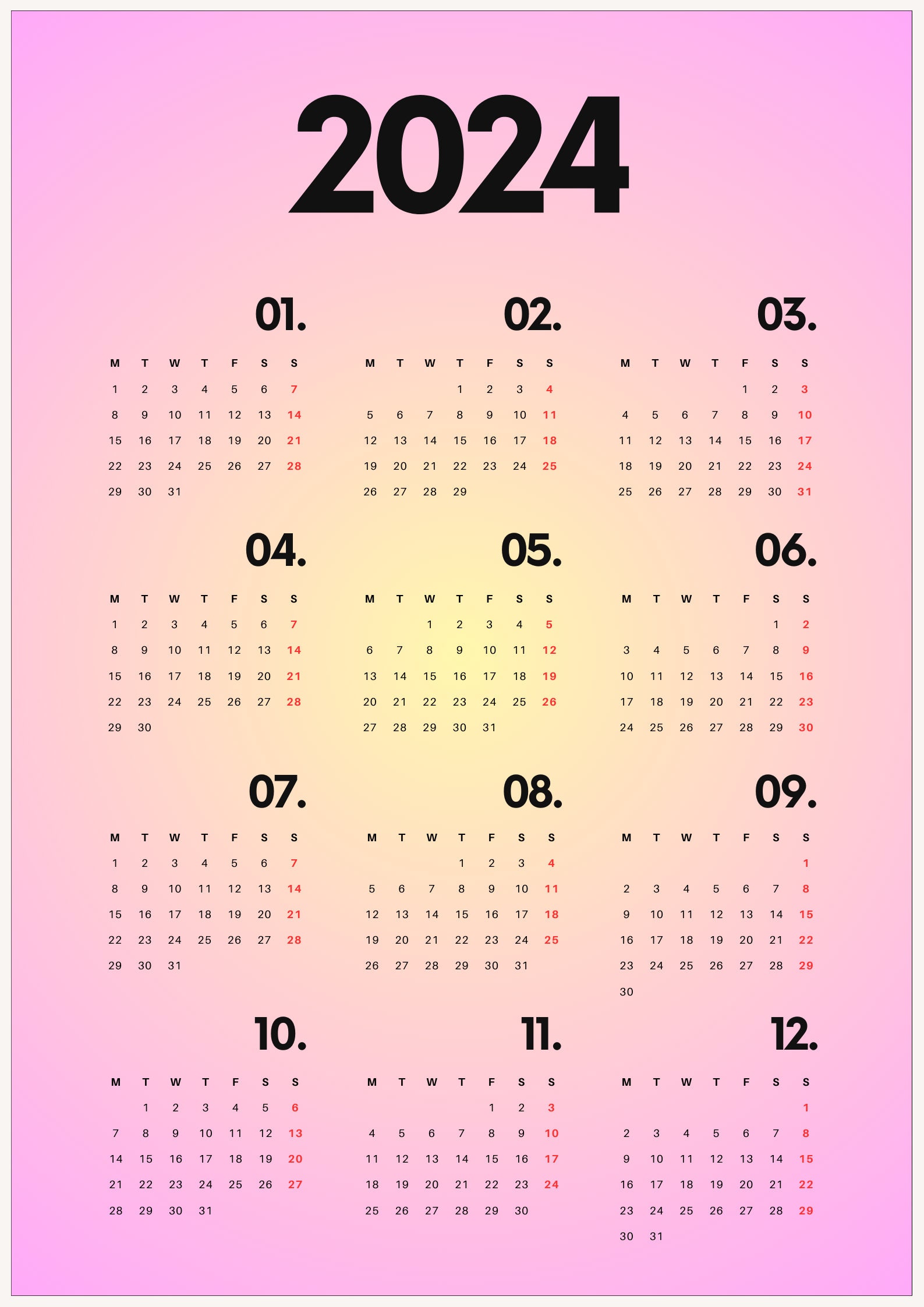 2024 Calendar / 2024 Wall Calendar / 2024 Planner / 2024 Yearly