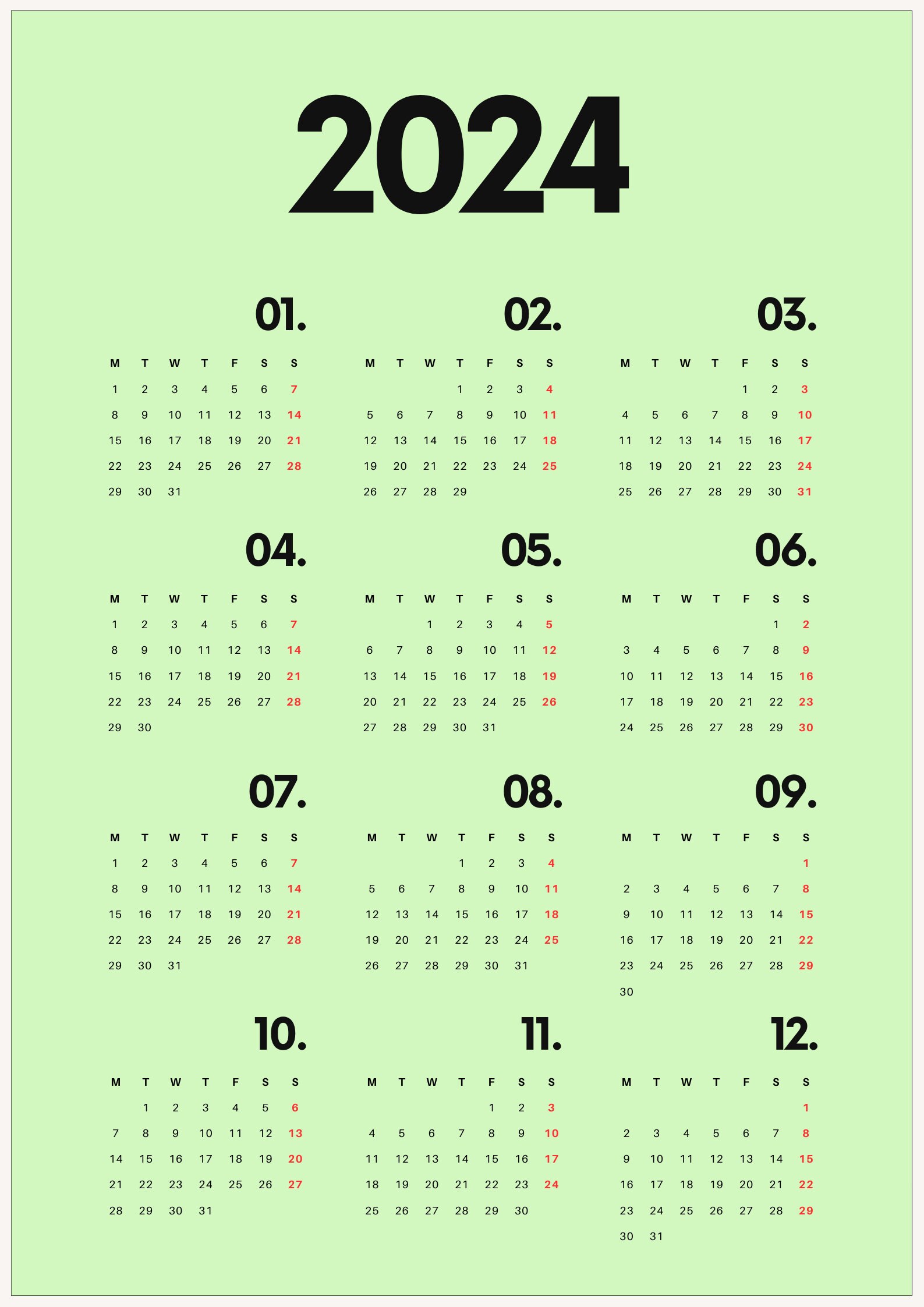 2024 Calendar / 2024 Wall Calendar / 2024 Planner / 2024 Yearly