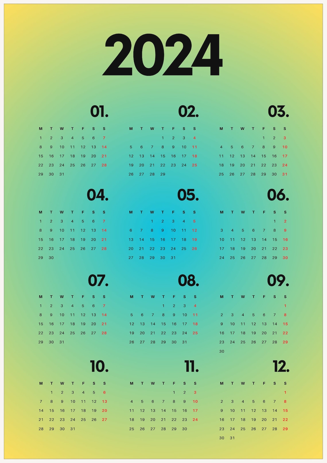 2024 Calendar / 2024 Wall Calendar / 2024 Planner / 2024 Yearly