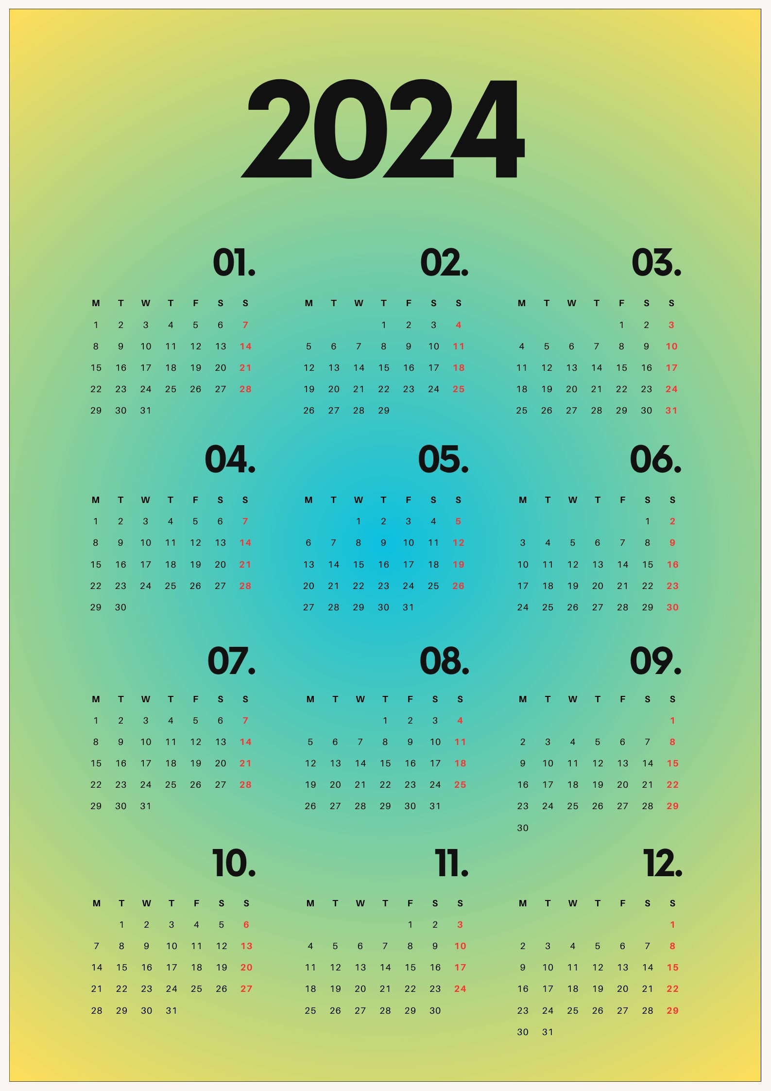 2024 Calendar / 2024 Wall Calendar / 2024 Planner / 2024 Yearly ...
