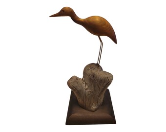 MCM Driftwood Heron Hand Carved Bird Unsigned