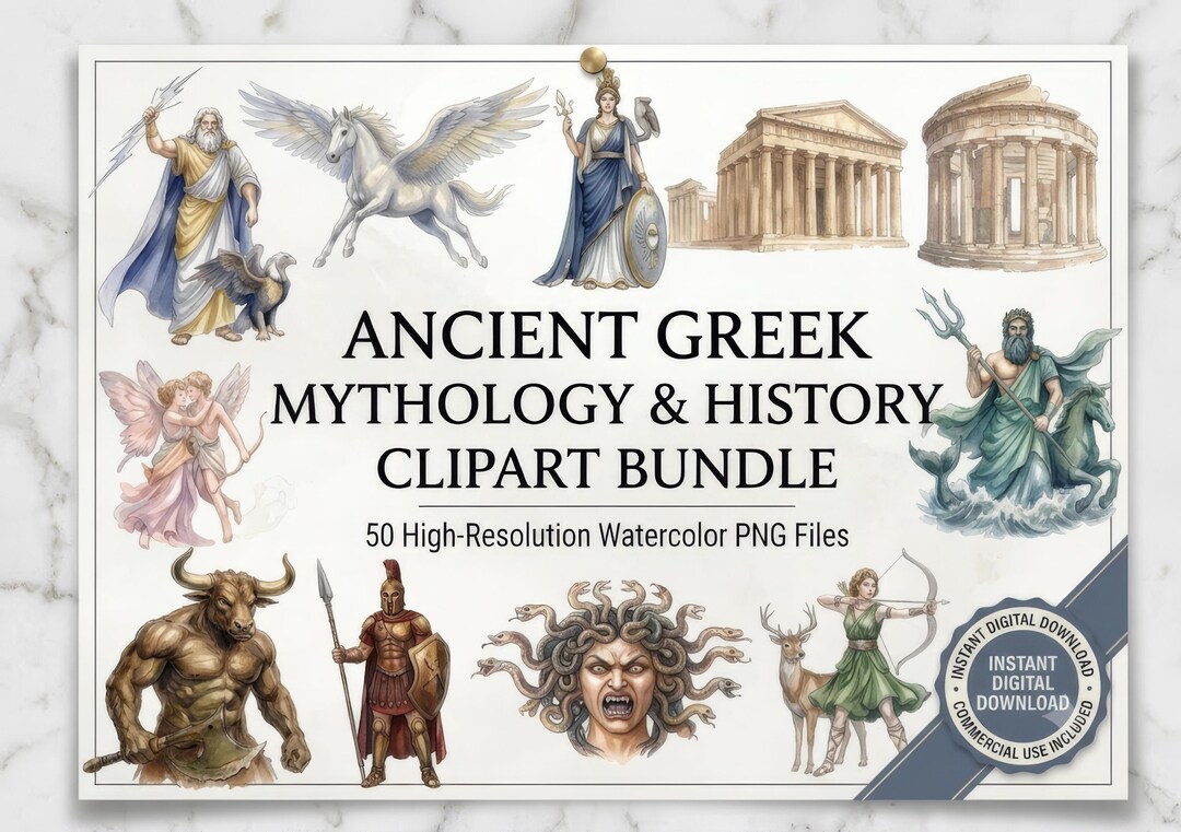 Ancient Greek Mythology Clipart Bundle, Watercolor Gods PNG, Olympus ...