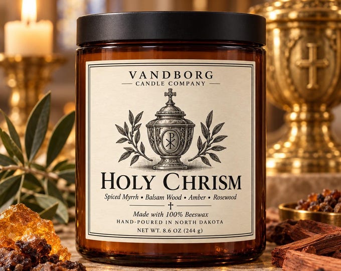 Holy Chrism Beeswax Candle | Frankincense Myrrh Cedarwood | Catholic Christmas Candle