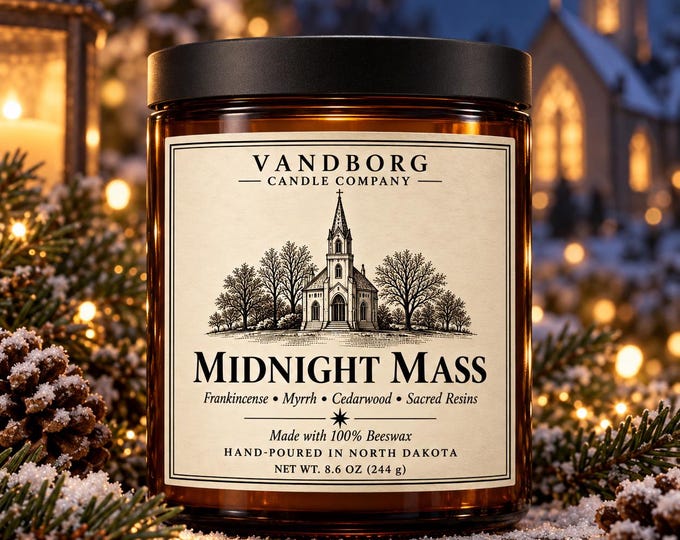 Midnight Mass Beeswax Candle | Frankincense Myrrh Cedarwood | Catholic Christmas Candle