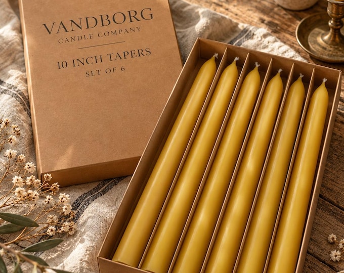 Hand-Dipped Beeswax Taper Candles – Set of 6 – 10 Inch | VANDBORG