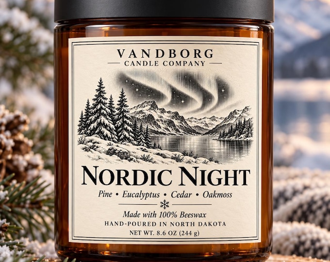 Nordic Night Beeswax Candle | Pine Eucalyptus Cedar Oakmoss | Scandinavian Hygge Winter Candle | Woodsy Evergreen