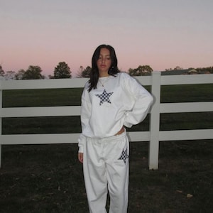 Handmade Patchwork Plaid Blue Star Hoodie