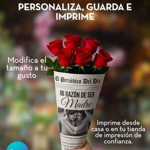 Periódico Día de la Madre editable, regalo personalizado Canva, carta impresa para mamá, plantilla imprimible en casa, estilo vintage.