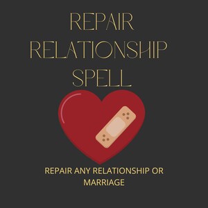 Puede incluir: Un corazón rojo con una venda. El texto "REPAIR RELATIONSHIP SPELL" está por encima del corazón. El texto "REPAIR ANY RELATIONSHIP OR MARRIAGE" está por debajo del corazón.