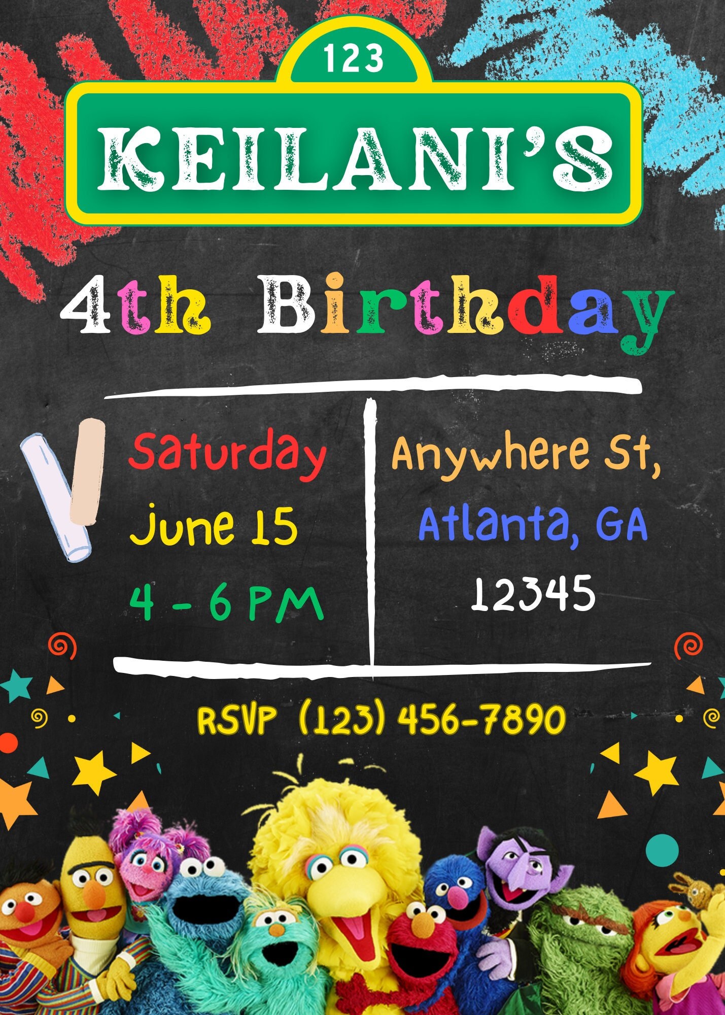 Editable Sesame Street Birthday Invitation