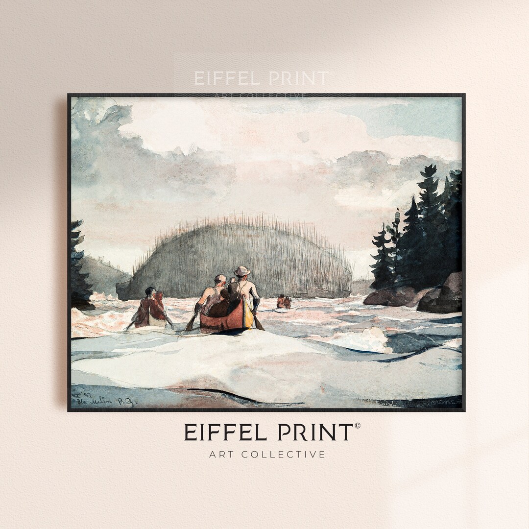 PRINTABLE River Trip Landscape Painting PRINTABLE River Trip by Canoes Scene Decor Digital ...
