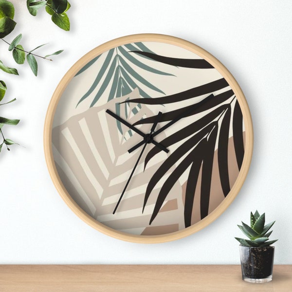 Tropical Wooden Wall Clock - Neutral Color, Minimalist Aesthetic for Stylish, Original Design , Home & Office Decor, Great for Gifts
