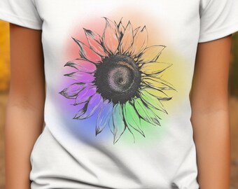 Rainbow Sunflower T-Shirt: Unisex Jersey Tee, Colorful Flower Shirt
