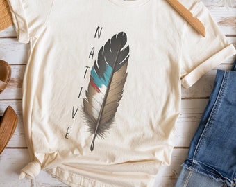 Native Feather Graphic Tee - Unisex Tribe Pride Shirt
