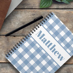 Cahier à spirales personnalisé vichy bleu, agenda personnalisé, journal intime, cadeau personnalisé, bloc-notes pour enseignant, cadeau de rentrée