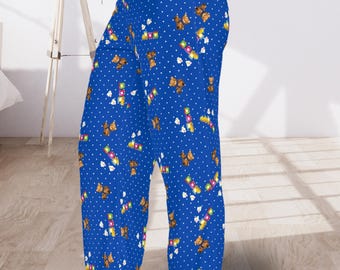 Teddy Bear Choo Choo Train Pajama Pants, Soft Polyester Loungewear