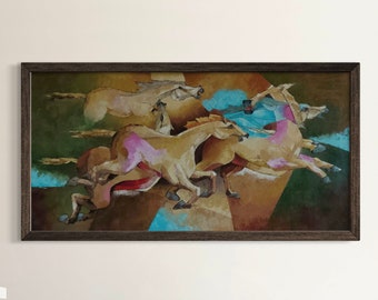 アレクサンダー・シェンデロフによるオリジナルの走る馬の油絵：海景