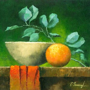 Orange and Plate Painting on Canvas, Framed/Unframed, Original Artwork