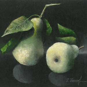 Original Oil Painting on Canvas, Pears on the Table Still Life, Framed/Unframed, Original Artwork