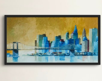 Original Artwork, New York Landscape, Brooklyn Bridge Oil Painting on Canvas, Unique painting, Manhattan