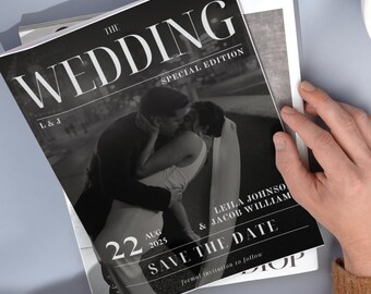 Editable Newspaper Wedding Template, Personalized Printable Program, Creative Wedding Keepsake, Fun Wedding Program, Thoughtful Couples Gift