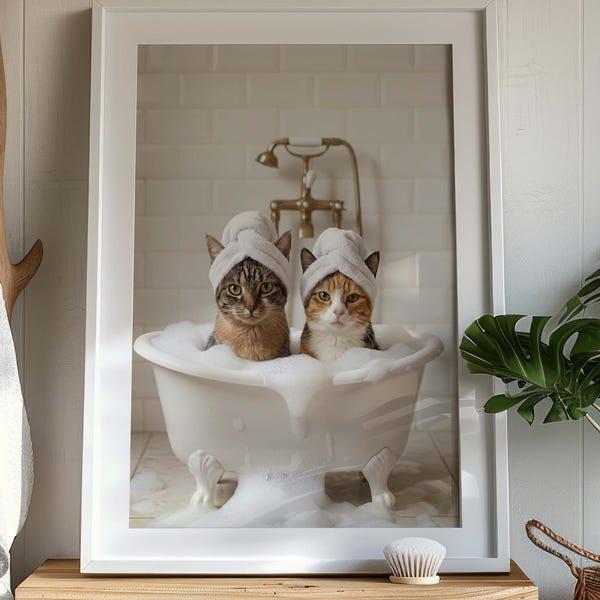 Custom Pet Portrait – Humorous Bathroom Scene, Personalised Dog or Cat Art, Unique Gift for Pet Lovers, Funny Pet Art, Mothers Day Gift
