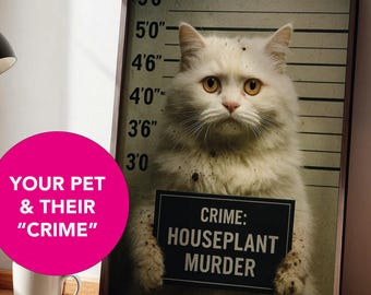 Custom Pet Portrait – Funny Guilty Dog Cat Mugshot, Personalised Pet Art, Criminal Lineup Wall Print, Personalized Animal Gift