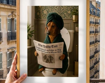 Custom Pet Portrait – Humorous Bathroom Scene, Personalised Dog or Cat Art, Unique Gift for Pet Lovers, Funny Pet Art, Animal lover