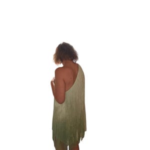 NWOT Hutch x Anthropologie one shouldered fringe mini dress in MINT sz L image 7