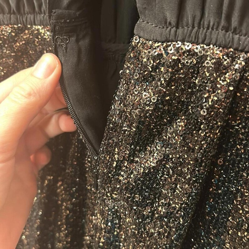 VTG Anthropologie / Boundary & Co. gold sequin mini dress with open panel, mesh back GORGEOUS image 5
