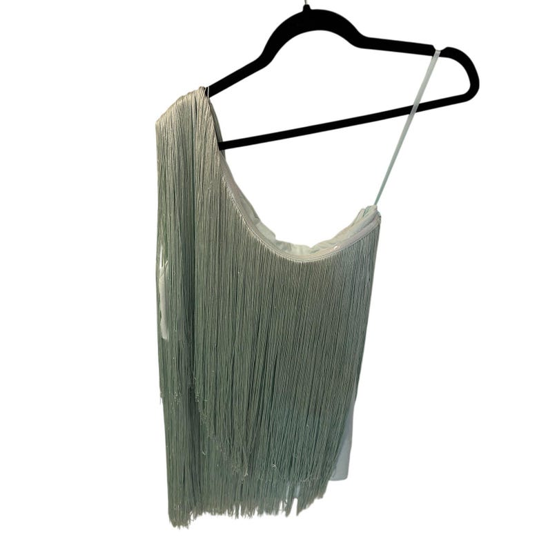 NWOT Hutch x Anthropologie one shouldered fringe mini dress in MINT sz L image 9